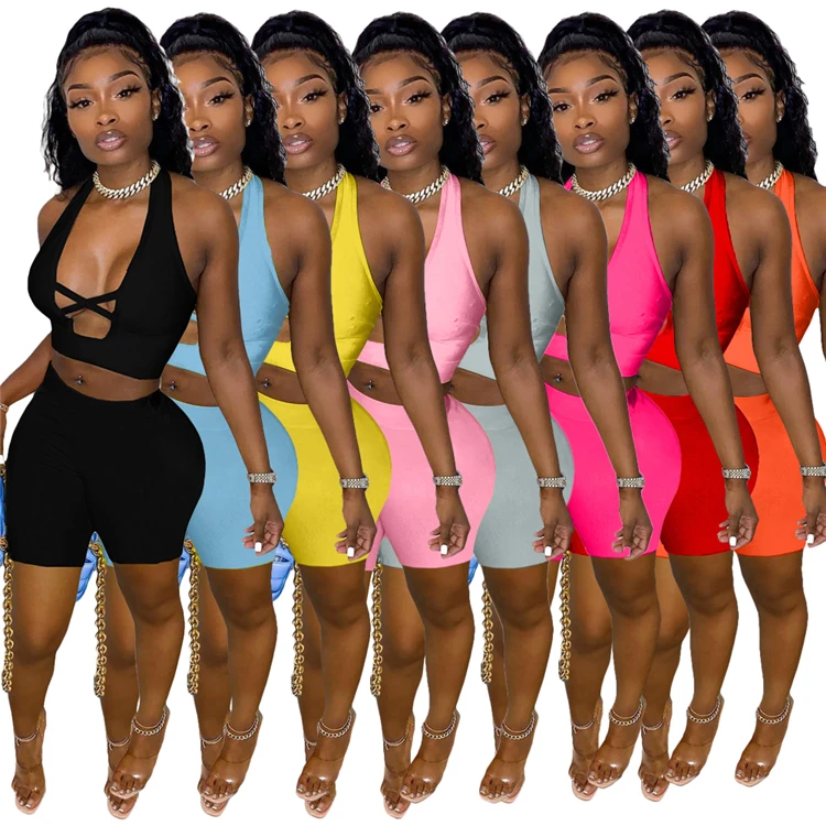2021 Sexy Ladies 2 Pcs Outfits Halter Tops Shorts Plus Szie Summer Club Women Two Piece Set, Picture
2021 Sexy Ladies 2 Pcs Outfits Halter Tops Shorts Plus Szie Summer Club Women Two Piece Set, Picture