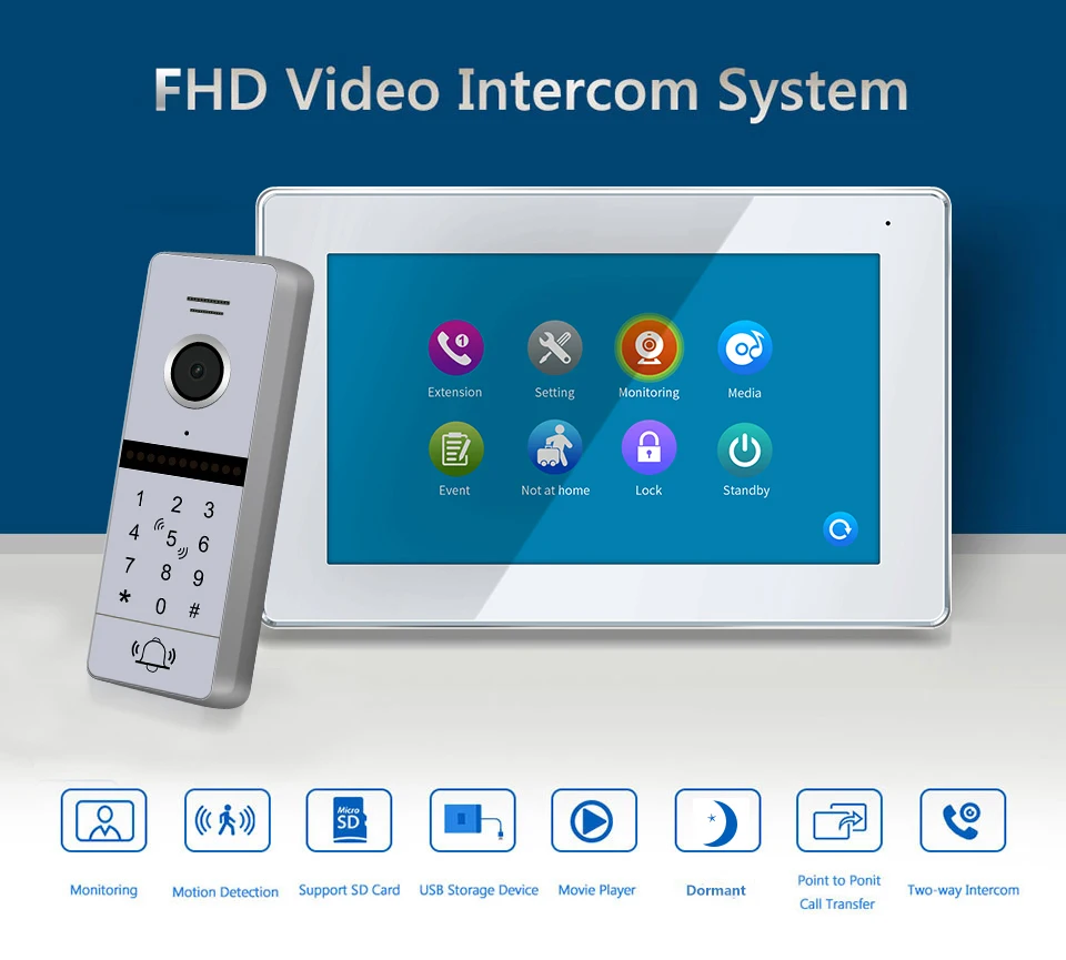 New arrived 1080P full HD sonnettes digital system vido video intercom doorbell with Three convenience mode for rooms