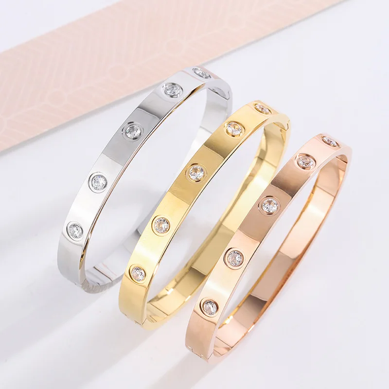 Custom Stainless Steel O Shaped Zircon Screw Bracelet Three-Color Gold Plated Screw Bangle Bracelet, As picture
Custom Stainless Steel O Shaped Zircon Screw Bracelet Three-Color Gold Plated Screw Bangle Bracelet, As picture