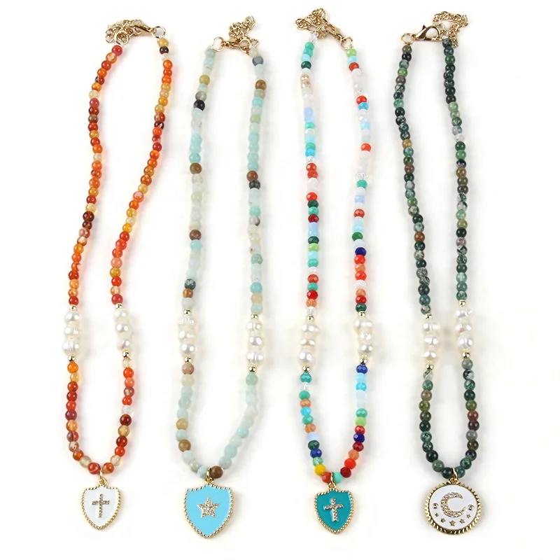 Fashion Beautiful Jewelry Colorful 6mm Natural Stone Crystal Glass collar de perlas Enamel Shield Pendant Choker Necklace
Fashion Beautiful Jewelry Colorful 6mm Natural Stone Crystal Glass collar de perlas Enamel Shield Pendant Choker Necklace