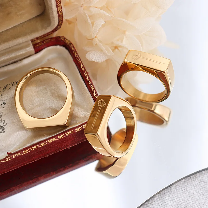 Chunky Stainless Steel Ring for Women 18K Gold Plate Minimalist Ring With Engrave Flower Thick Couple Stainless Steel Ring, Multi-colors
Chunky Stainless Steel Ring for Women 18K Gold Plate Minimalist Ring With Engrave Flower Thick Couple Stainless Steel Ring, Multi-colors