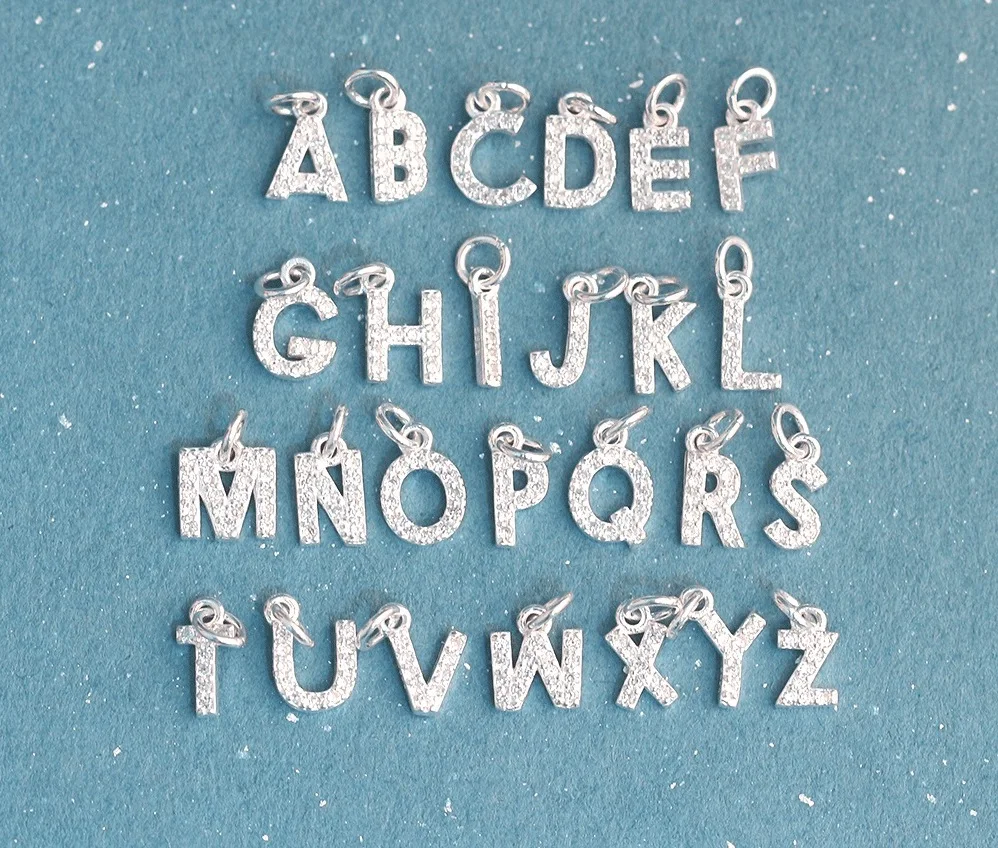 

Wholesale Small 26 Alphabet English Letters Charms Fine Jewelry Necklace Earrings Making Initials Diamond Letter Pendant