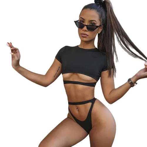 Pure Color Swimwear Sports Bikini Short Sleeved Bandage Bathing Suit High Waist Sexy Split Swimsuit
Pure Color Swimwear Sports Bikini Short Sleeved Bandage Bathing Suit High Waist Sexy Split Swimsuit