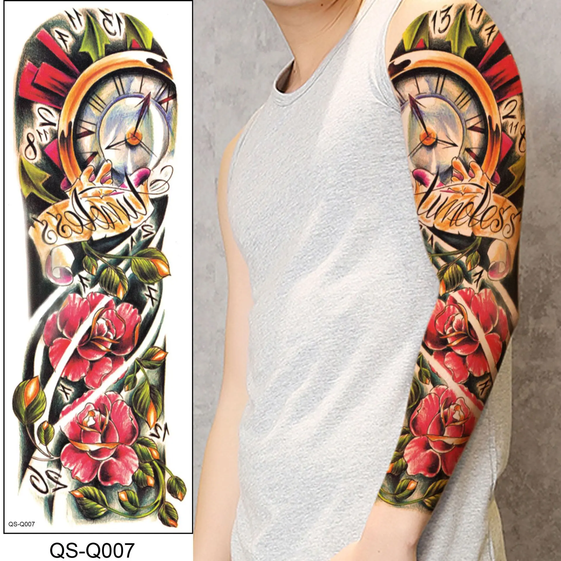 RTS Waterproof Temporary Clock Rose Flower Full Arm Fake Tattoo Flash Tatoo Sleeve Large Size For Girl Women Lady Tattoo Sticker, Colorful
RTS Waterproof Temporary Clock Rose Flower Full Arm Fake Tattoo Flash Tatoo Sleeve Large Size For Girl Women Lady Tattoo Sticker, Colorful