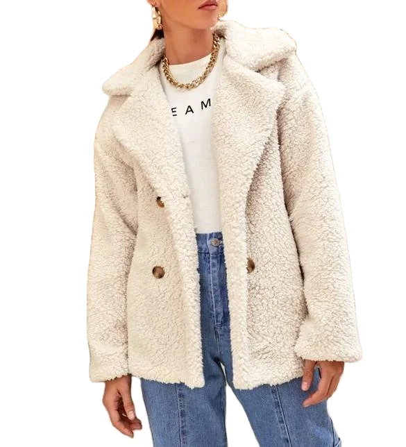 Women Fleece Solid Lapel Neck Double Breasted Wool Teddy Sheepskin Coat, Picture color
Women Fleece Solid Lapel Neck Double Breasted Wool Teddy Sheepskin Coat, Picture color