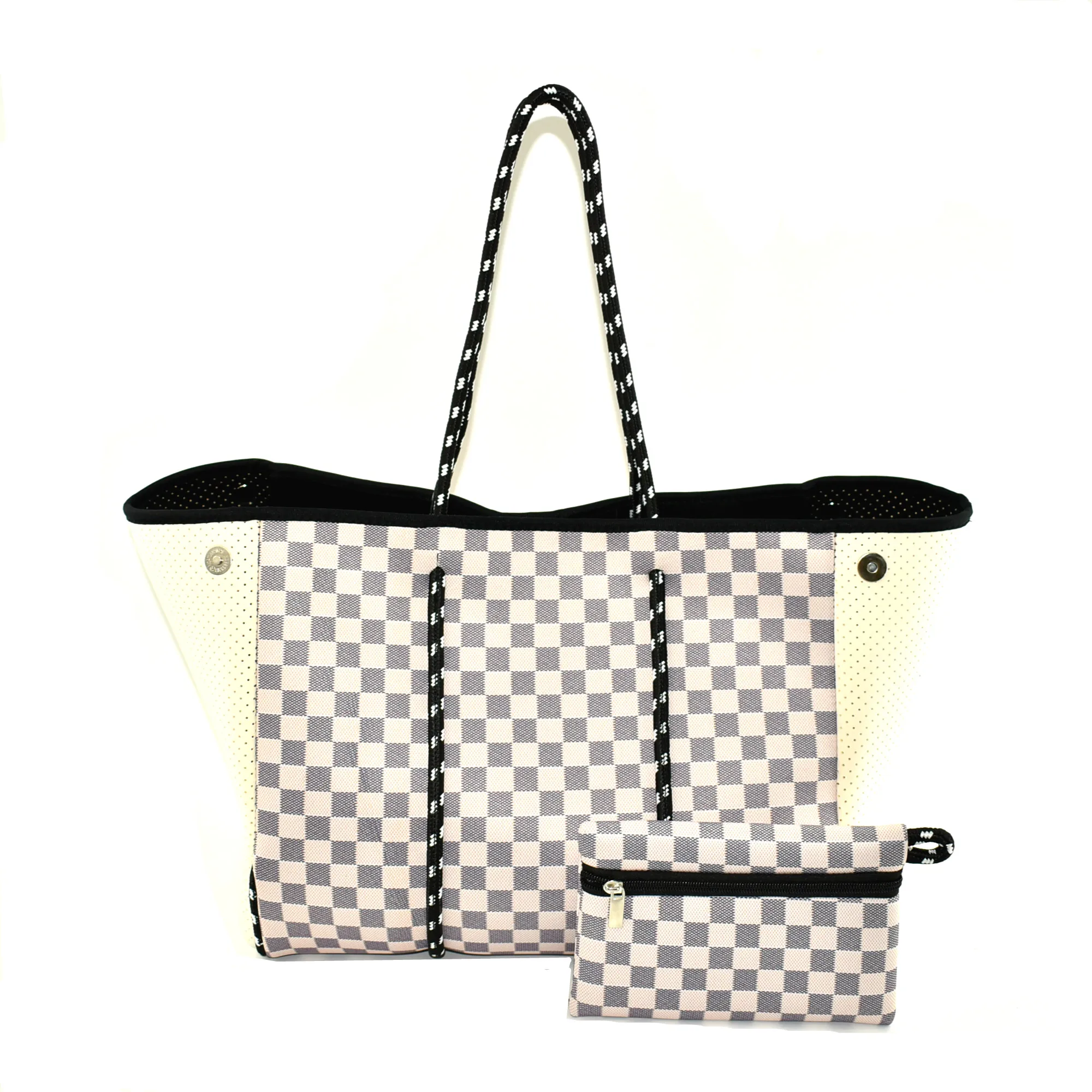 New Plaid Neoprene Beach Tote Bag Large Capacity Shoulder Bag Women Handbag Shopping Bags With Handles And Matching Wristlet, Beige, brown
New Plaid Neoprene Beach Tote Bag Large Capacity Shoulder Bag Women Handbag Shopping Bags With Handles And Matching Wristlet, Beige, brown