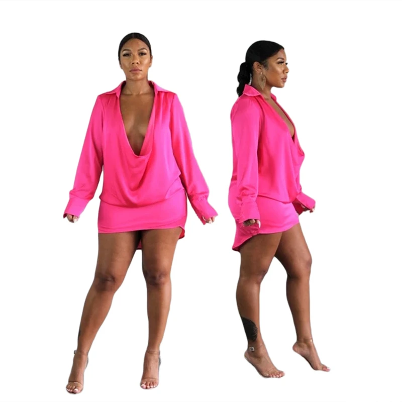 SH7117 new sexy European and American women's V-neck solid color style dress Loose short skirt for women
SH7117 new sexy European and American women's V-neck solid color style dress Loose short skirt for women