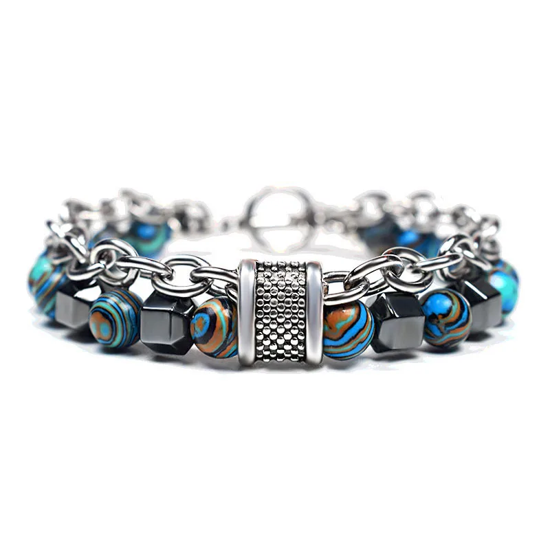 2021 Men's Stainless Steel Malachite Bracelet Fashion Metal Beads Hip Hop Bracelet, Like picture
2021 Men's Stainless Steel Malachite Bracelet Fashion Metal Beads Hip Hop Bracelet, Like picture