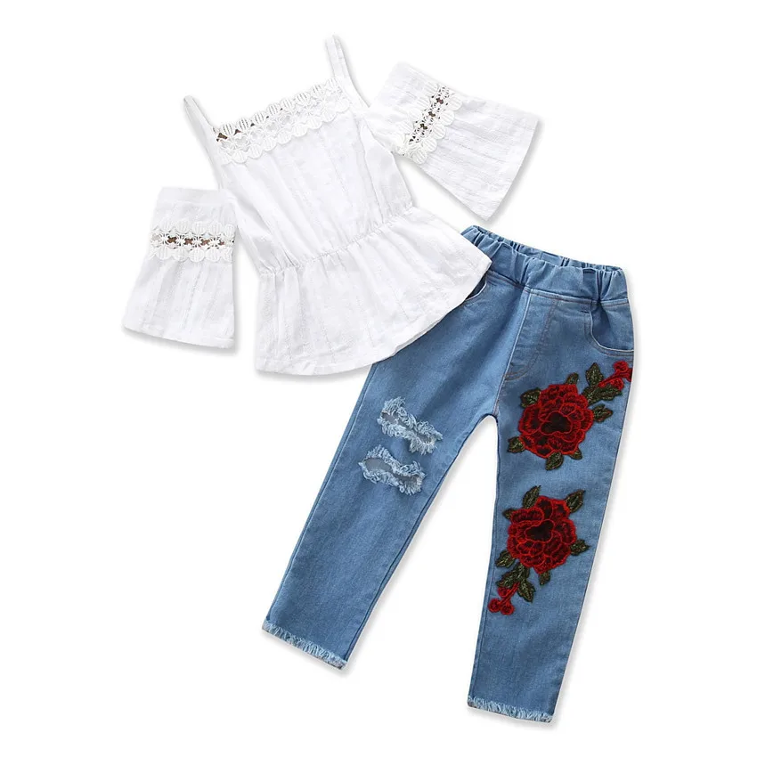 CYM8084 childrens clothing set summer girls fashion t-shirt +jeans girl 2pcs/Set Kids Suit
CYM8084 childrens clothing set summer girls fashion t-shirt +jeans girl 2pcs/Set Kids Suit