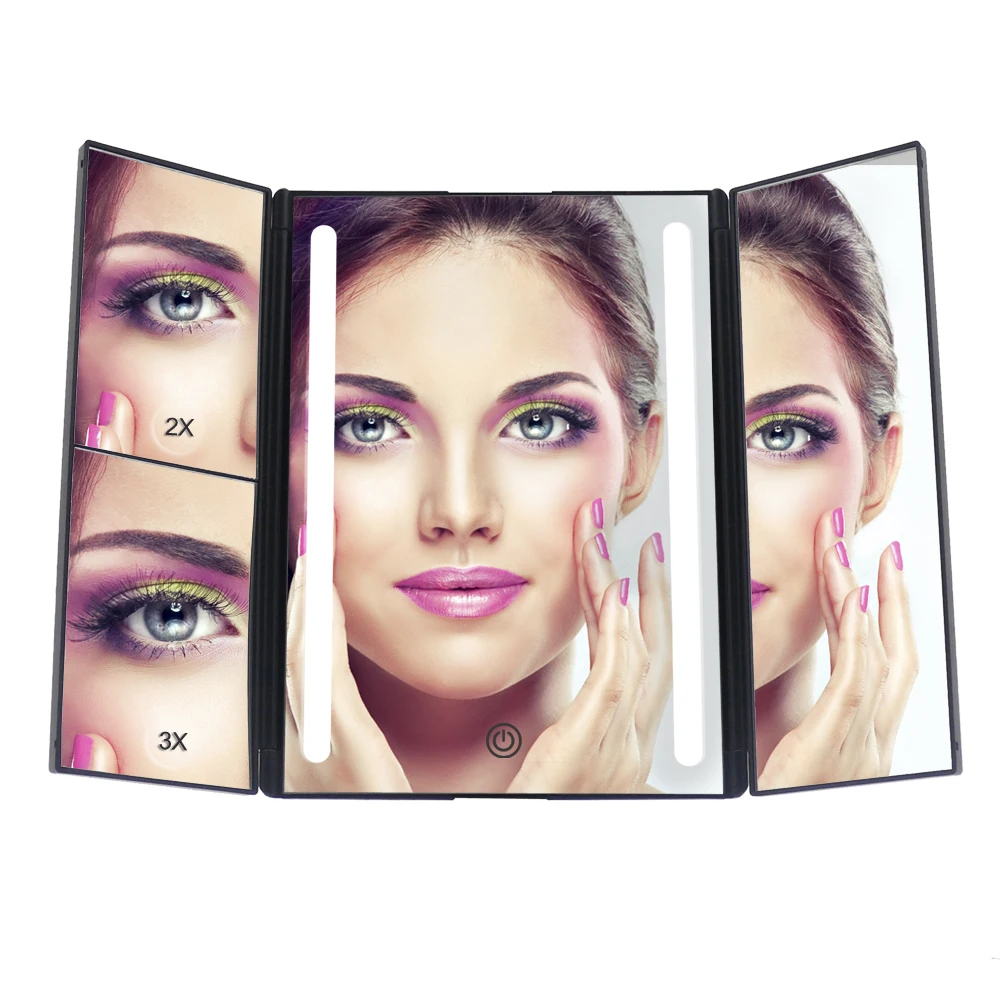 Touch Sensor LED lights magnifying glass Three sides Folding Cosmetic Travel makeup Mirror
Touch Sensor LED lights magnifying glass Three sides Folding Cosmetic Travel makeup Mirror