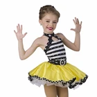 THE BEE'S KNEES polka dot silky stretch stripe silky stretch yellow spandex leotard jazz latin dance tutu costumes