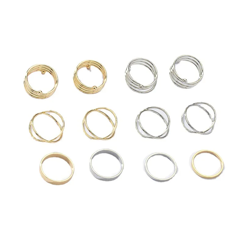 New Arrivals Korean 12 Pieces Gold Silver Plated Twisted Circle Finger Rings Sets Simple Twist Multi Layer Rings
New Arrivals Korean 12 Pieces Gold Silver Plated Twisted Circle Finger Rings Sets Simple Twist Multi Layer Rings