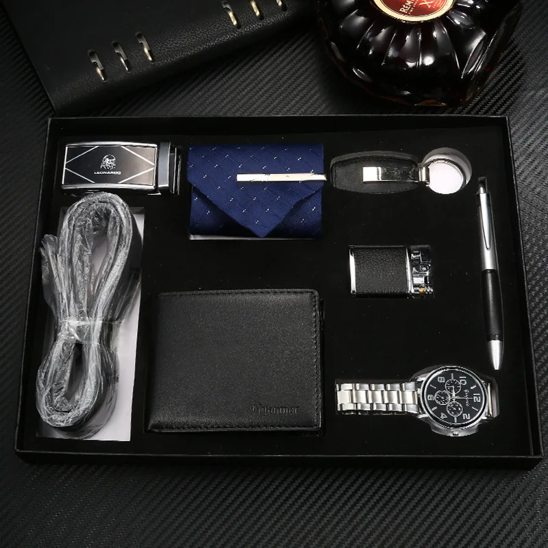 Men's gift belt wallet watch set multiple sets advertising business lighter Key Ring Gift The tie is delivered randomly
Men's gift belt wallet watch set multiple sets advertising business lighter Key Ring Gift The tie is delivered randomly