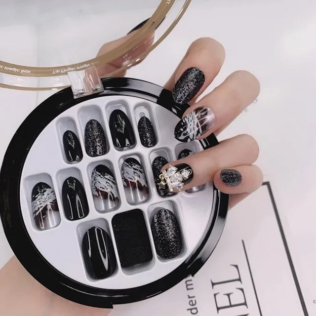 long last easy remove halloween black gilliter jewellery decorated false long nails, Dark black gillter mixed
long last easy remove halloween black gilliter jewellery decorated false long nails, Dark black gillter mixed