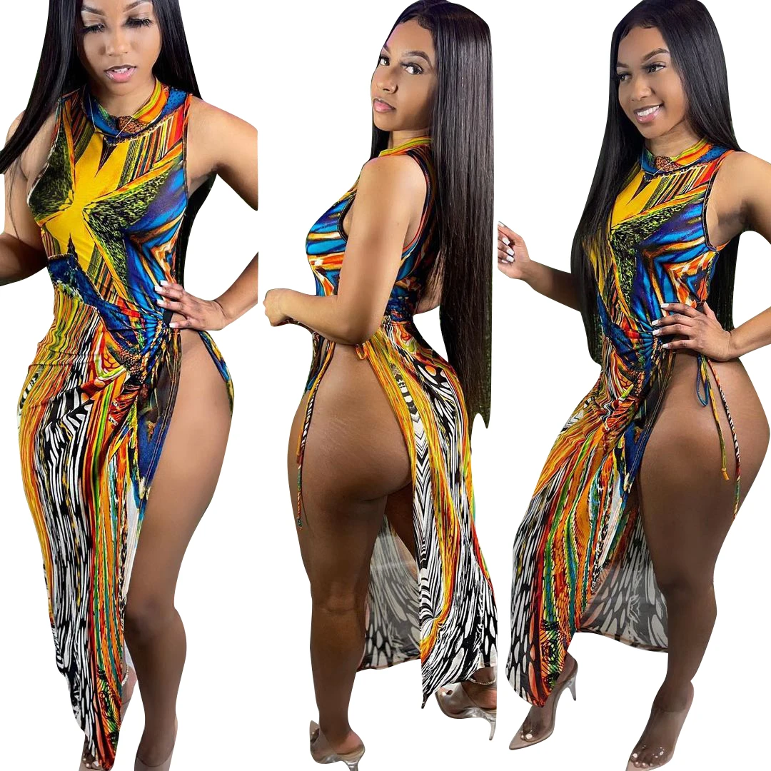 Womens Clothing 2021 Maxi Dress Sleeveless Split Bodycon Dress Floral Print Mock Neck Dresses Women Sexy, Colorful
Womens Clothing 2021 Maxi Dress Sleeveless Split Bodycon Dress Floral Print Mock Neck Dresses Women Sexy, Colorful