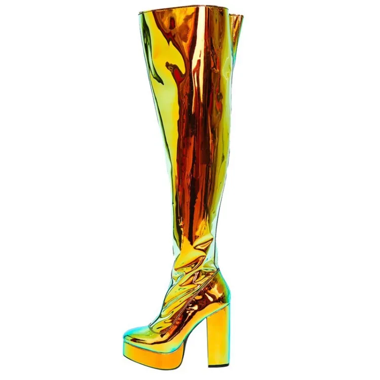 Winter Boots Over Knee Platform Cowgirl Chunky Heel Boots Women High Heel Boots, Gold
Winter Boots Over Knee Platform Cowgirl Chunky Heel Boots Women High Heel Boots, Gold