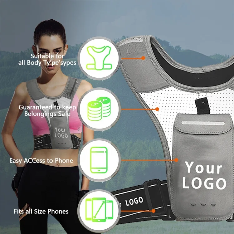 Custom silver USB cable led running vest trail Reflective safety running vest phone holder for running, Oem
Custom silver USB cable led running vest trail Reflective safety running vest phone holder for running, Oem