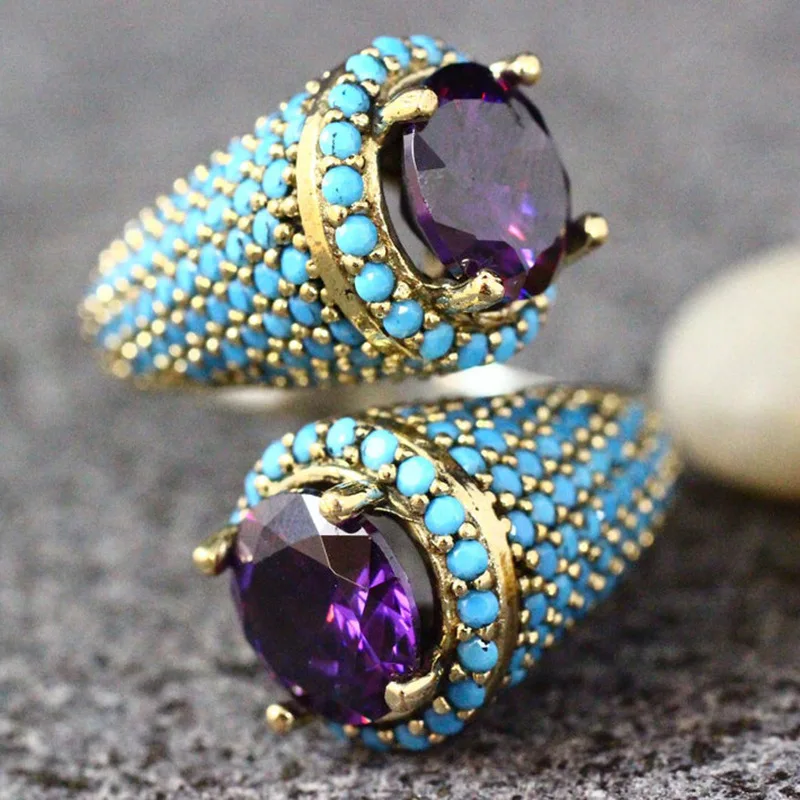 Vintage Gold Color Turquoises Beaded Opening Ring For Women Girls Punk Gothic Party Retro Purple Zircon Jewelry Gift, Gold, silver
Vintage Gold Color Turquoises Beaded Opening Ring For Women Girls Punk Gothic Party Retro Purple Zircon Jewelry Gift, Gold, silver