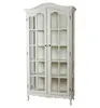 French country Style white wood carved bookcase with glass door