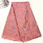 Embroidered sequin lace african material fabric beaded african tulle for dress bridal