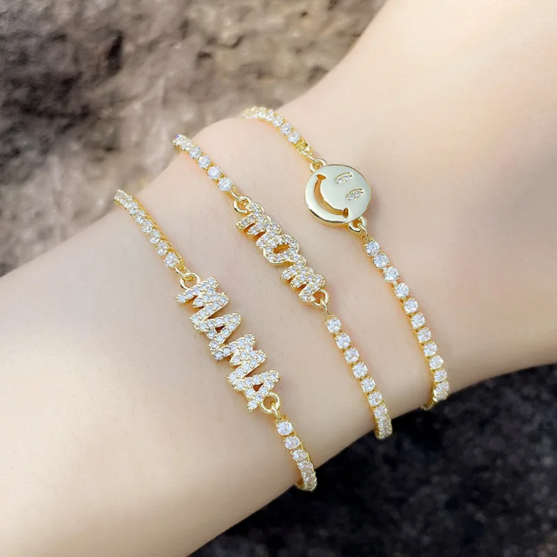 18K Gold Plated Bracelet Women Smile MOM Letters Mother Day Gift Bracelet Zircon Plated Adjustable Link Bracelet, Gold color
18K Gold Plated Bracelet Women Smile MOM Letters Mother Day Gift Bracelet Zircon Plated Adjustable Link Bracelet, Gold color