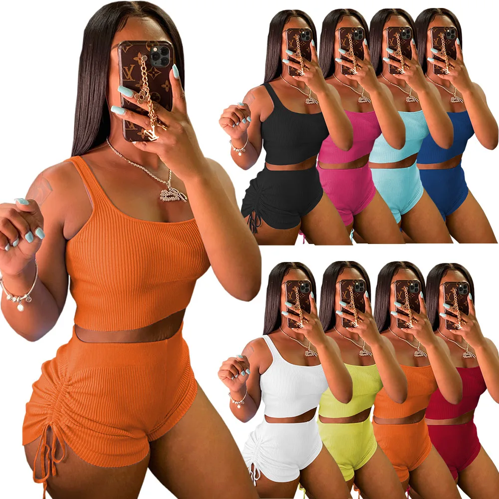 Custom Fashion Women Lounge Wear Solid Ribbed Crop Tank Top Drawstring Stacked Shorts Set Casual 2 Piece Short Set Clothing
Custom Fashion Women Lounge Wear Solid Ribbed Crop Tank Top Drawstring Stacked Shorts Set Casual 2 Piece Short Set Clothing