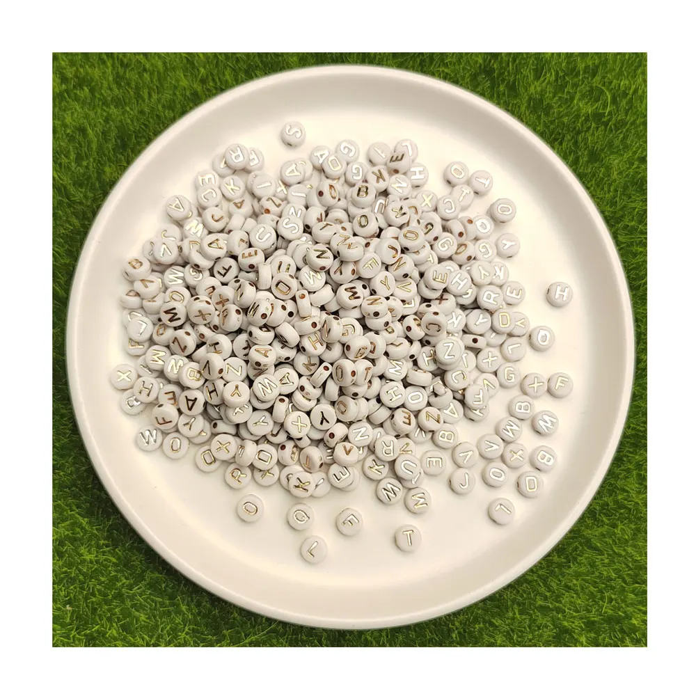 Factory Wholesale White Base Golden Letter Flat Round Acrylic Alphabet Beads For DIY Jewelry Making
Factory Wholesale White Base Golden Letter Flat Round Acrylic Alphabet Beads For DIY Jewelry Making