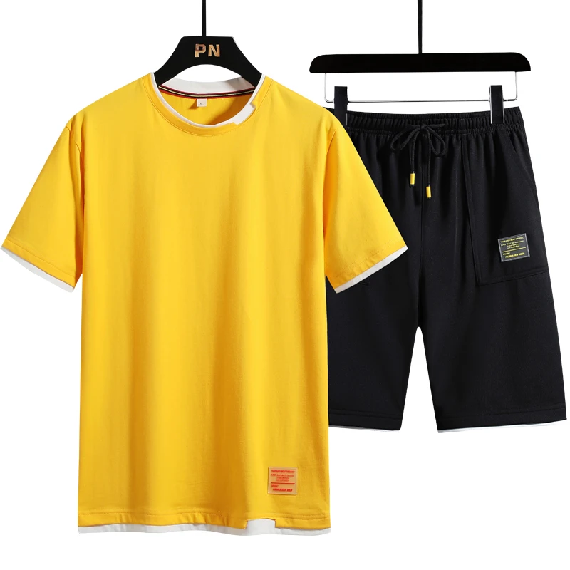 Men's summer splicing short sleeve casual suit 
Men's summer splicing short sleeve casual suit