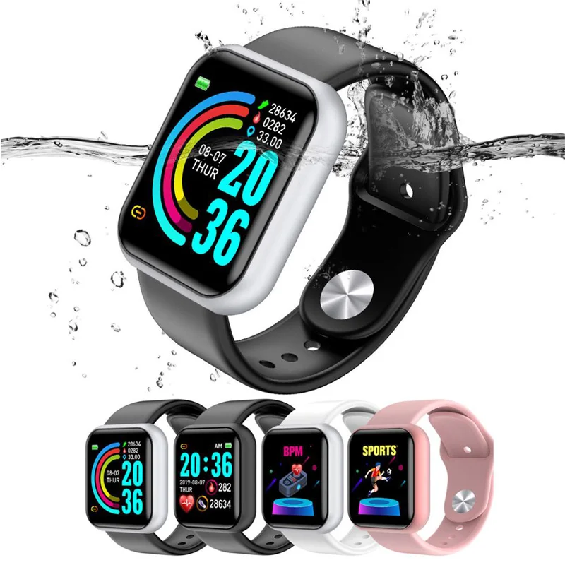 

2021 Hot Selling New Heart Rate Blood Pressure Ip67 Waterproof Smart Watch Message Reminder Smart Bracelet Y68, Black white pink