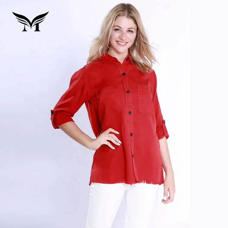 Turn-down collar high fashion ladies solid long sleeve fashion cotton blouse tops with two pockets
Turn-down collar high fashion ladies solid long sleeve fashion cotton blouse tops with two pockets