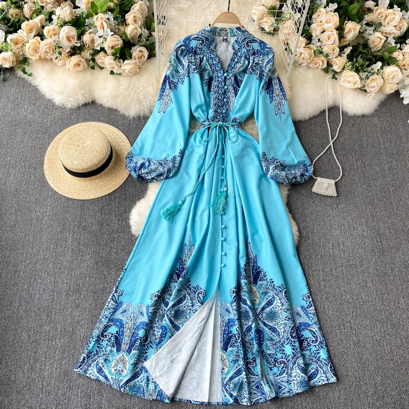 2021 Spring Autumn New French Style Dress V-neck Puff Long Sleeve Slim High Waist Long Dress Retro Printed A-line Dress
2021 Spring Autumn New French Style Dress V-neck Puff Long Sleeve Slim High Waist Long Dress Retro Printed A-line Dress