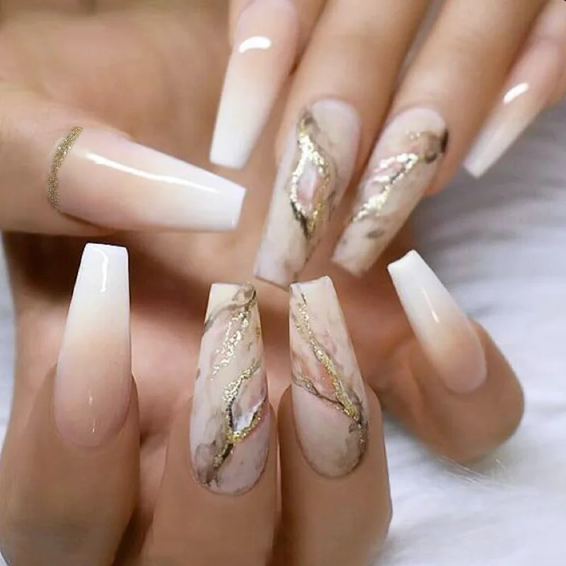 2021 wholesale Hot Sale Nails Salon Professional Products gold Marbling Artificial Fingernails Long Ballet French Nail Tip
2021 wholesale Hot Sale Nails Salon Professional Products gold Marbling Artificial Fingernails Long Ballet French Nail Tip