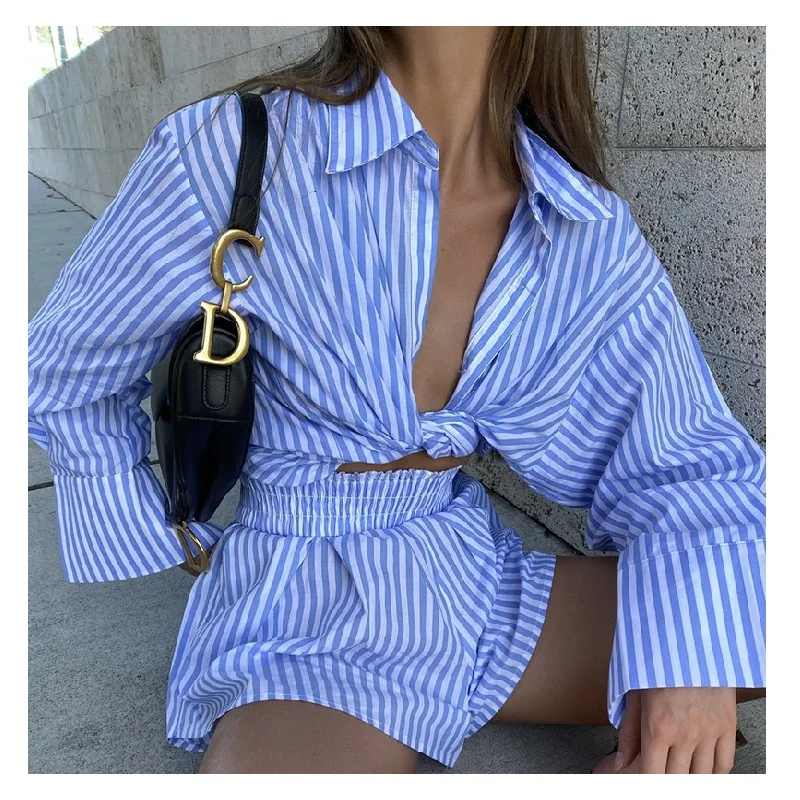 Hot sale spring and summer women's new fashion striped shirt waist shorts street casual loose suit, 3 colors
Hot sale spring and summer women's new fashion striped shirt waist shorts street casual loose suit, 3 colors