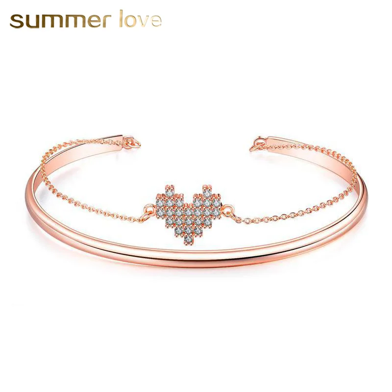 New Arrival Fashion Plated Rose Gold Bangle Love Heart Copper Diamond Cuff Bracelet Jewelry for Valentine's Day Gift
New Arrival Fashion Plated Rose Gold Bangle Love Heart Copper Diamond Cuff Bracelet Jewelry for Valentine's Day Gift