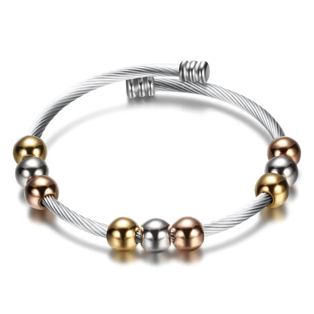 Fashion Stainless steel Cable Wire Cuff Bangle Women Beads Charm Adjustable Opening Bracelets Bangles Jewelry Wholesale, Silver
Fashion Stainless steel Cable Wire Cuff Bangle Women Beads Charm Adjustable Opening Bracelets Bangles Jewelry Wholesale, Silver