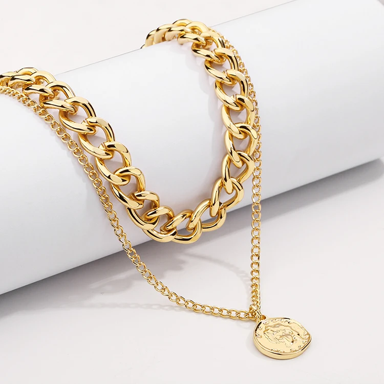 Thick Cuban Choker Jewelry Double Layer Hip Pop Punk Coin Head Necklace Charm Coin Pendant Necklace for Women, Gold
Thick Cuban Choker Jewelry Double Layer Hip Pop Punk Coin Head Necklace Charm Coin Pendant Necklace for Women, Gold