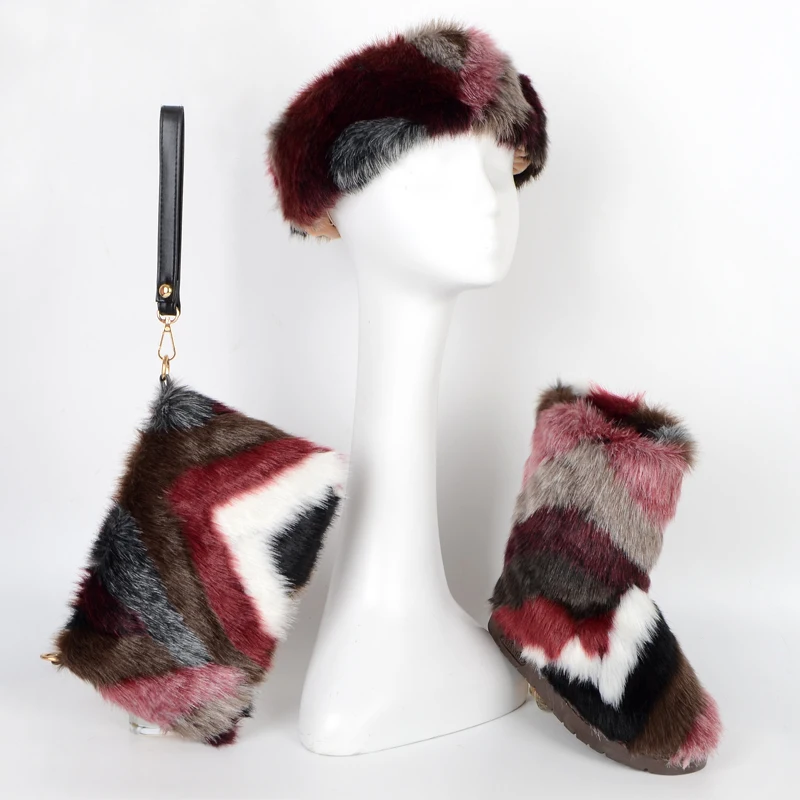 new arrival fluffy headband boots and handbag set, Mixed colors 
new arrival fluffy headband boots and handbag set, Mixed colors