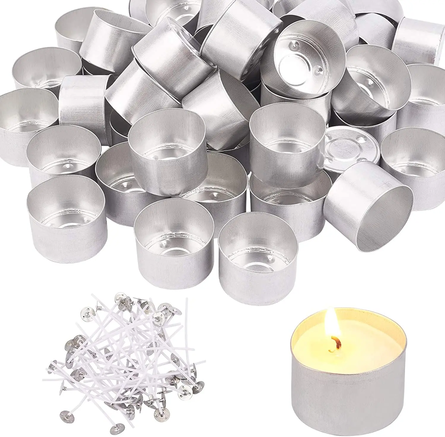 

M2191 Candle Mold Empty Aluminum Tealight Cups DIY Candles Tealight Containers Case Candle Making Mold Tools, White
