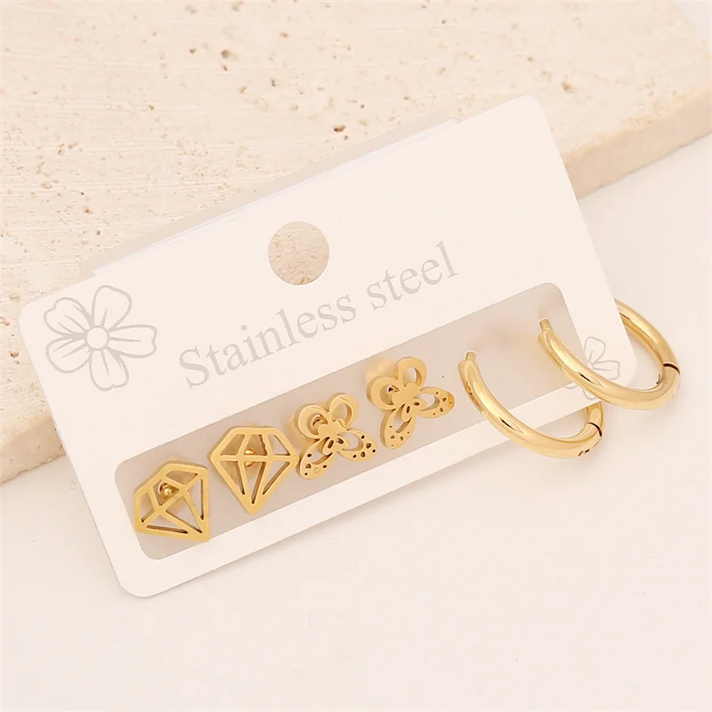 PVD Stainless Steel Gold Plated Earrings Set Simple Hollow Diamond Star Butterfly Stud Hoop Earrings Set For Women
PVD Stainless Steel Gold Plated Earrings Set Simple Hollow Diamond Star Butterfly Stud Hoop Earrings Set For Women