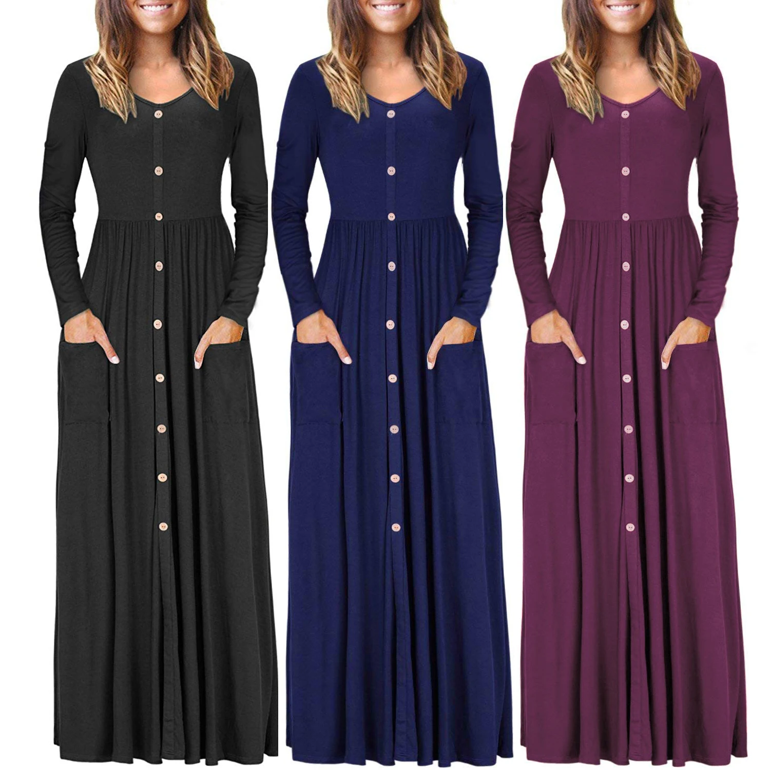 Casual Button Front Pocket Women Maxi Dress Long Sleeve, Black,navy ,burgundy,green
Casual Button Front Pocket Women Maxi Dress Long Sleeve, Black,navy ,burgundy,green