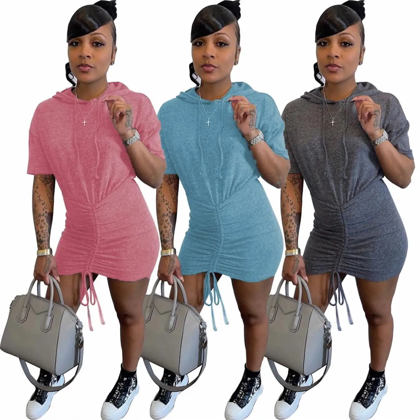 TINA Wholesale Women Fashion Clothing Hooded Short Sleeve Solid Color Elegant Casual Dresses
TINA Wholesale Women Fashion Clothing Hooded Short Sleeve Solid Color Elegant Casual Dresses