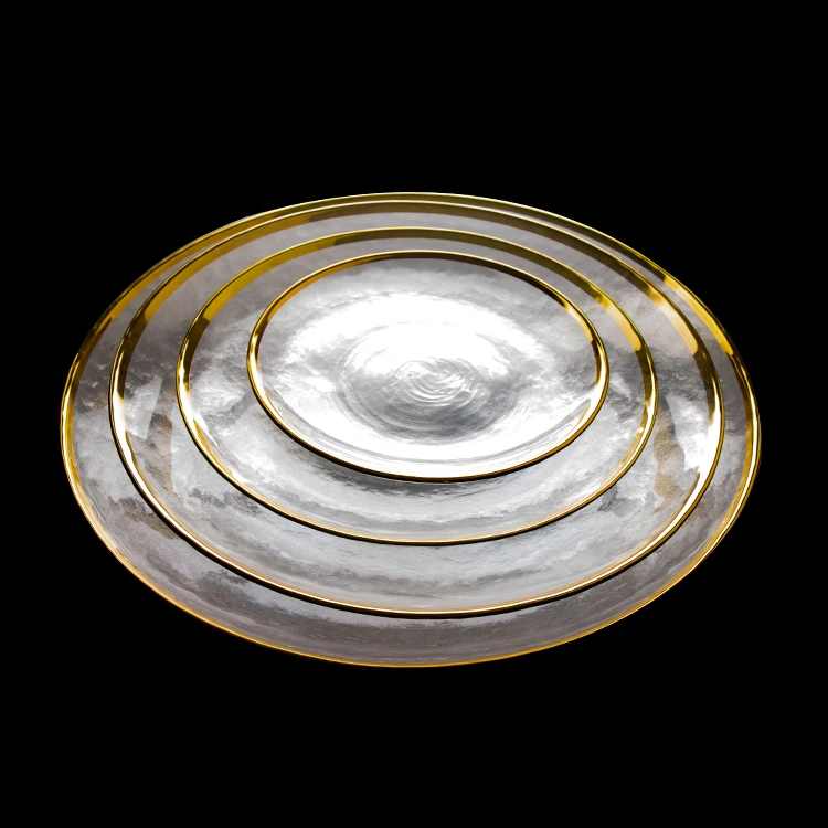 top grade 8 inch plate tempered dishes glass liquid dish plate with gold rims, Clear
top grade 8 inch plate tempered dishes glass liquid dish plate with gold rims, Clear