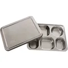 Eco-Friendly Stainless Steel Plate 5 Compartment Stainless Steel Student Lunch Plate with Lid Catering Tray