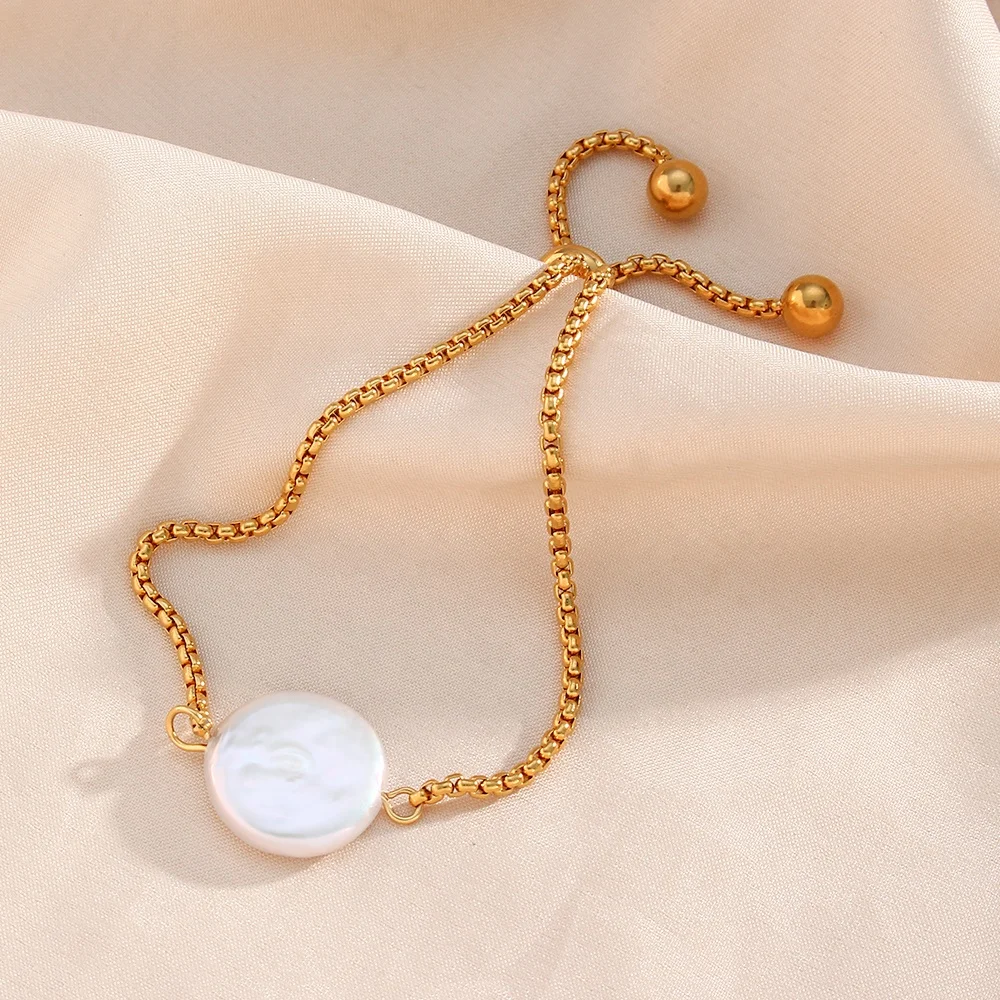 Adjustable Stainless Steel Bracelet Drawing Thin Chain Freshwater Pearl Bracelet 18K Gold Plated Jewelry
Adjustable Stainless Steel Bracelet Drawing Thin Chain Freshwater Pearl Bracelet 18K Gold Plated Jewelry