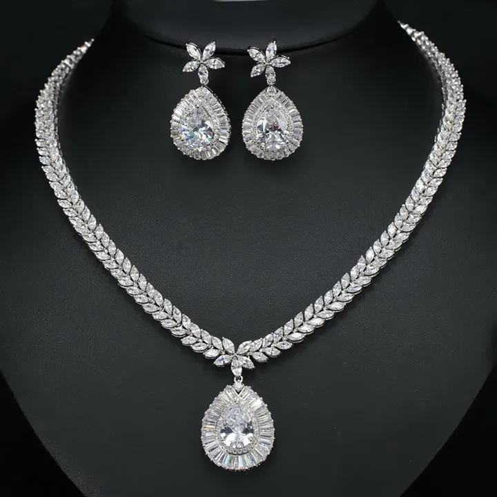 Good quality green blue red drop water cubic zirconia bridal jewelry set wedding necklace bridal set, White ,green,blue,red
Good quality green blue red drop water cubic zirconia bridal jewelry set wedding necklace bridal set, White ,green,blue,red