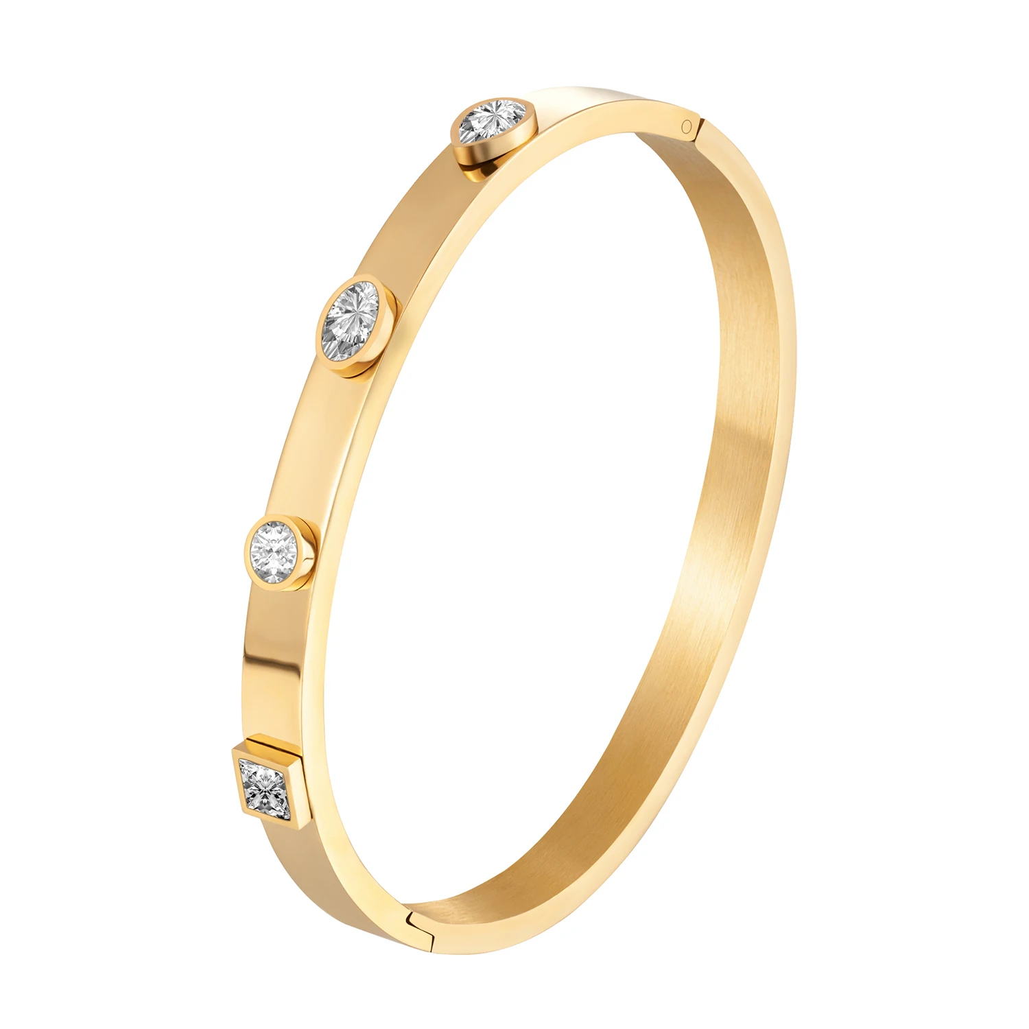 18k Gold Jewelry 4pcs Geometric Big CZ Stone Bracelet Titanium Steel Love Crystal Bangle Bracelet for Women Gifts, Silver, gold, rose gold and black
18k Gold Jewelry 4pcs Geometric Big CZ Stone Bracelet Titanium Steel Love Crystal Bangle Bracelet for Women Gifts, Silver, gold, rose gold and black
