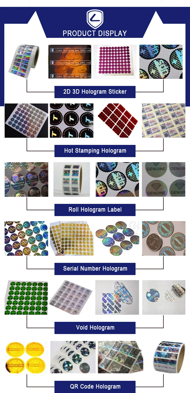 3d/2d hologram sticker printing, anti counterfeiting 3d stereograms holographic images