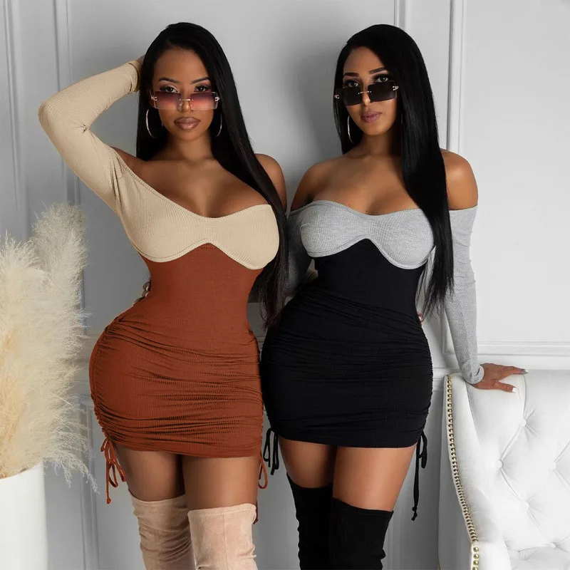 Wholesale new arrivals women long sleeve off shoulder patchwork drawstring stylish sexy dress, Photo shows
Wholesale new arrivals women long sleeve off shoulder patchwork drawstring stylish sexy dress, Photo shows