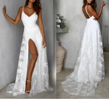 JULY10 Fashion Women's White Long Dress Ladies Summer Sling V-Neck Sexy Lace High Split Irregular Party Dress, As picture
JULY10 Fashion Women's White Long Dress Ladies Summer Sling V-Neck Sexy Lace High Split Irregular Party Dress, As picture