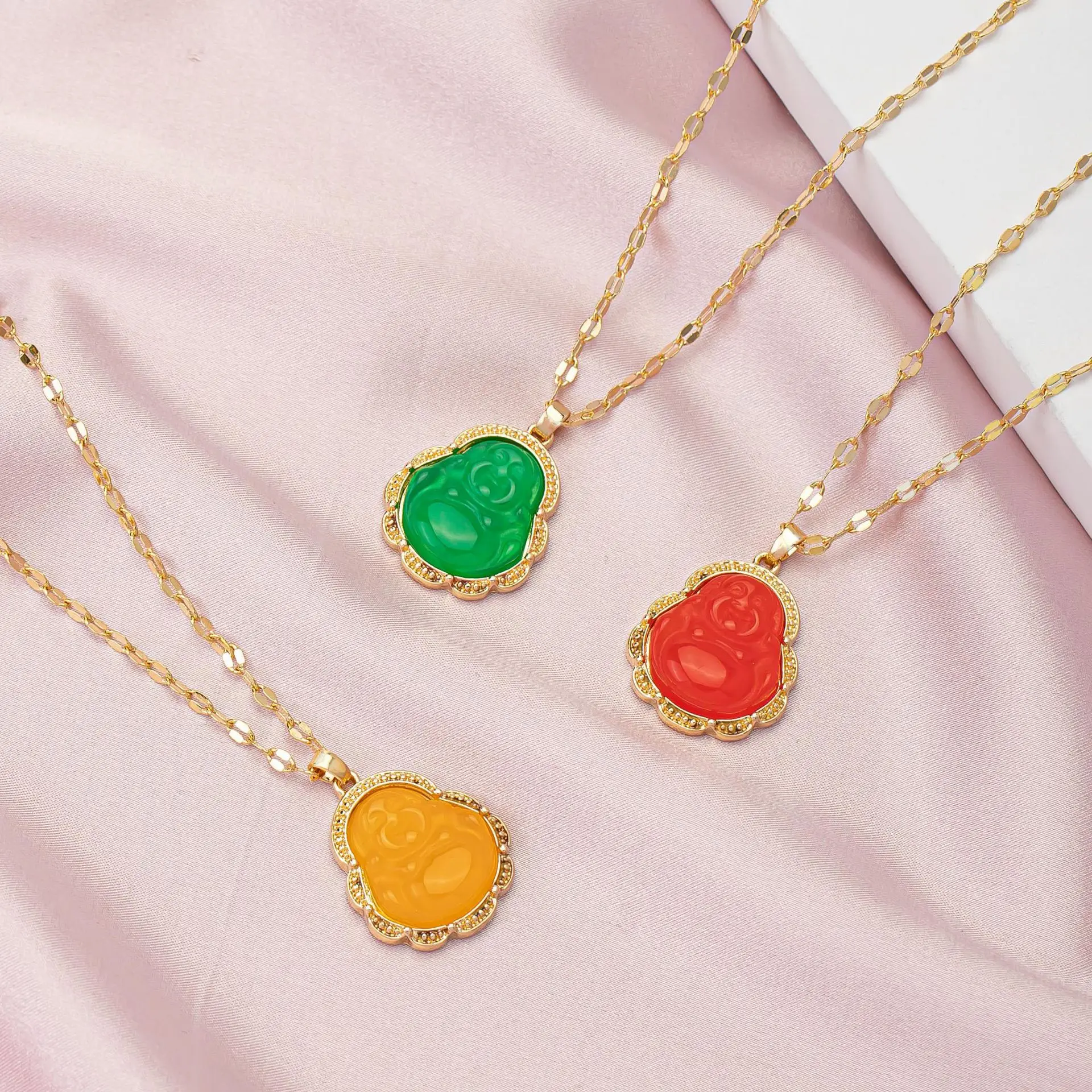 Hip Hop Maitreya Buddha Religious Necklaces 18k Gold Plated Colorful Jade Buddha Necklace Vintage Jewelry For Gift, Picture
Hip Hop Maitreya Buddha Religious Necklaces 18k Gold Plated Colorful Jade Buddha Necklace Vintage Jewelry For Gift, Picture